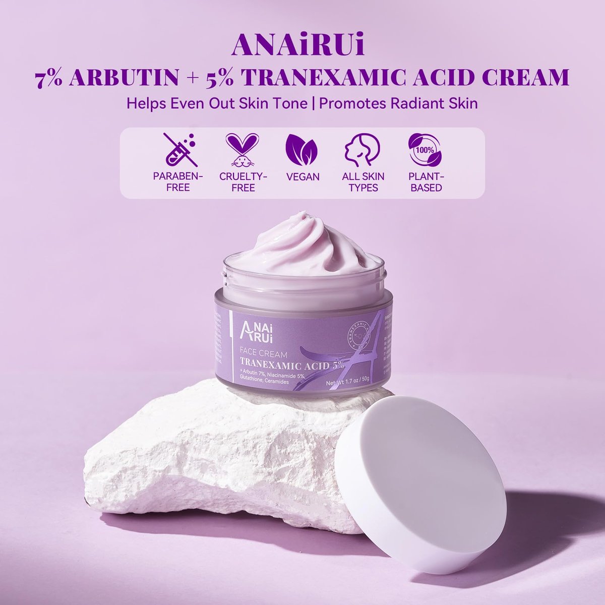 ANAI RUI Tranexamic Acid Cream with 70,000ppm Arbutin & 50,000ppm TXA, 5% Niacinamide - Dark Spot Corrector for Smooth & Even-Looking Skin, 1.7 oz Avelisse