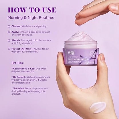 ANAI RUI Tranexamic Acid Cream with 70,000ppm Arbutin & 50,000ppm TXA, 5% Niacinamide - Dark Spot Corrector for Smooth & Even-Looking Skin, 1.7 oz Avelisse