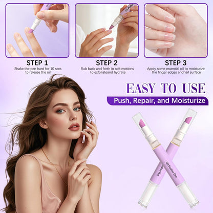 2-in-1 Cuticle Oil Pusher Pen - Ceramic Cuticle Remover for Nails, Nail Care Buffer for Hangnails, Dry & Damaged Nails, Moisturize, Polish, Brighten (2-Pack)