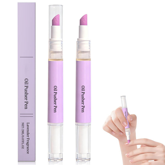 2-in-1 Cuticle Oil Pusher Pen - Ceramic Cuticle Remover for Nails, Nail Care Buffer for Hangnails, Dry & Damaged Nails, Moisturize, Polish, Brighten (2-Pack)
