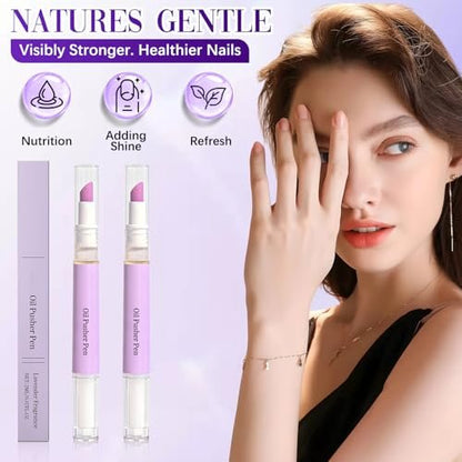 2-in-1 Cuticle Oil Pusher Pen - Ceramic Cuticle Remover for Nails, Nail Care Buffer for Hangnails, Dry & Damaged Nails, Moisturize, Polish, Brighten (2-Pack)