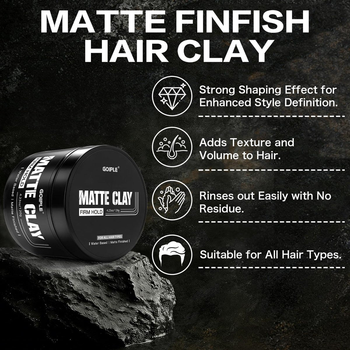 Goiple Men's Hair Styling Clay – Firm Hold, Matte Finish, Natural Ingredients, 4.23 oz - görsel 5