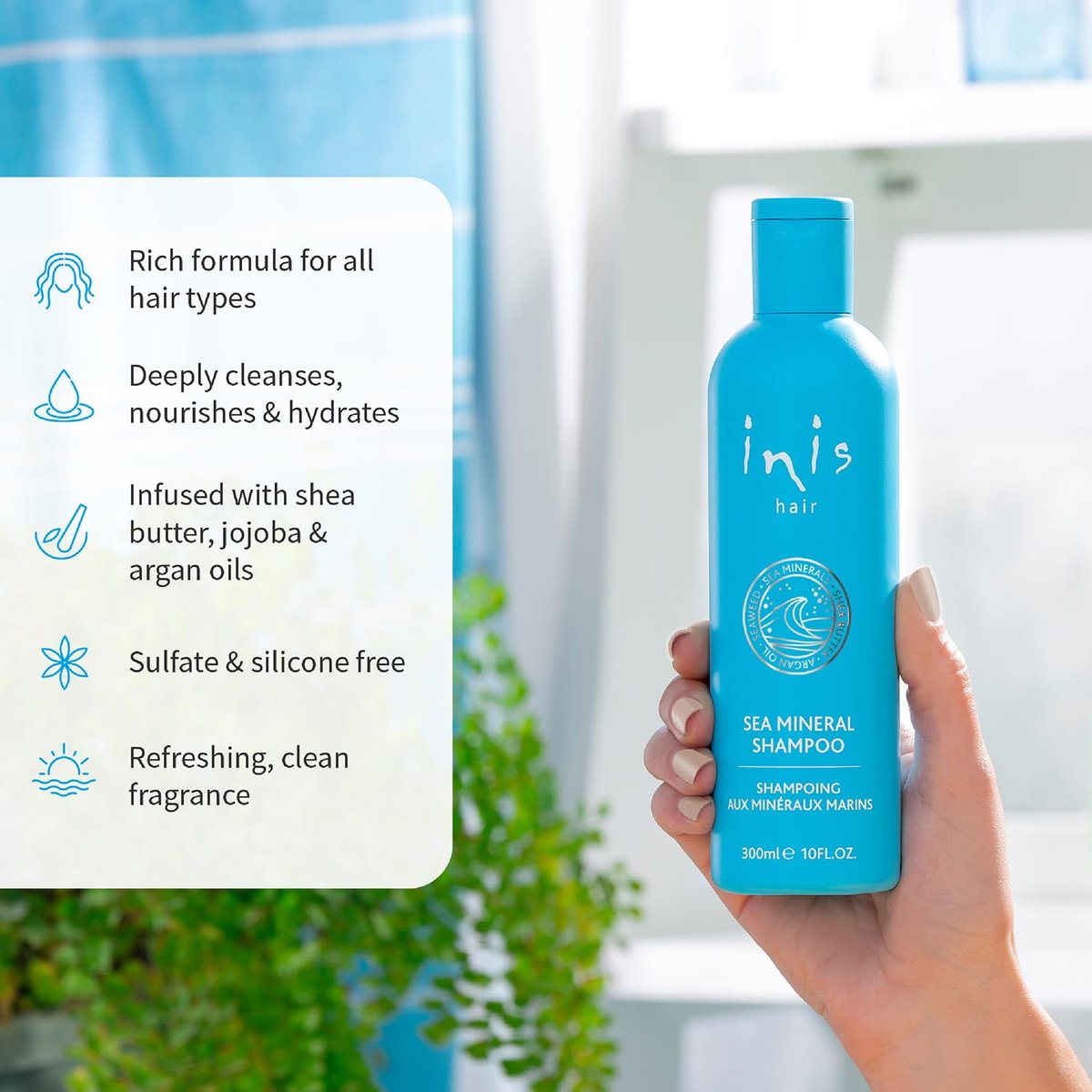 Inis the Energy of the Sea Sea Mineral Shampoo – Hydrating Marine Shampoo with Seaweed Extracts, Argan Oil & Hyaluronic Acid for Women and Men, Clean Ocean Fresh Scent, 300ml Avelisse