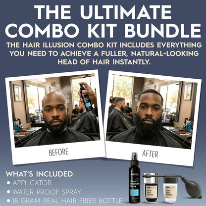 Hair Illusion Black Hair Fibers Kit with Water-Resistant Spray & Applicator – Natural Coverage for Thinning Hair – 18g Avelisse