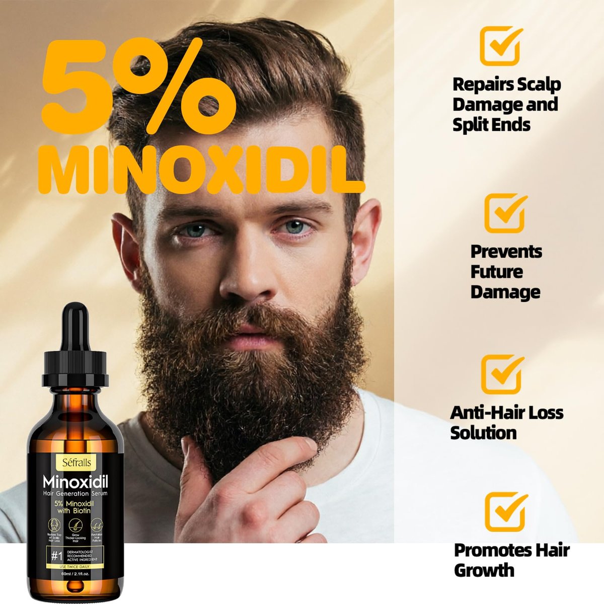 5% Minoxidil Hair Growth Oil for Men and Women – Extra Strength Hair Regrowth Serum, Topical Treatment for Hair Loss, Supports Thicker, Healthier Hair & Beard Growth, 2.11 fl oz Avelisse