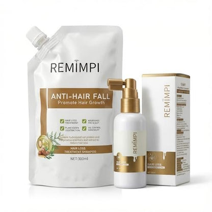 REMIMPI Anti Hair Loss Shampoo & Tonic Set – Reduce Hair Fall, Promote Growth, Oil Control & Anti-Dandruff Scalp Care for Men & Women (300ml Shampoo + 50ml Tonic) Avelisse