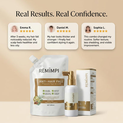 REMIMPI Anti Hair Loss Shampoo & Tonic Set – Reduce Hair Fall, Promote Growth, Oil Control & Anti-Dandruff Scalp Care for Men & Women (300ml Shampoo + 50ml Tonic) Avelisse