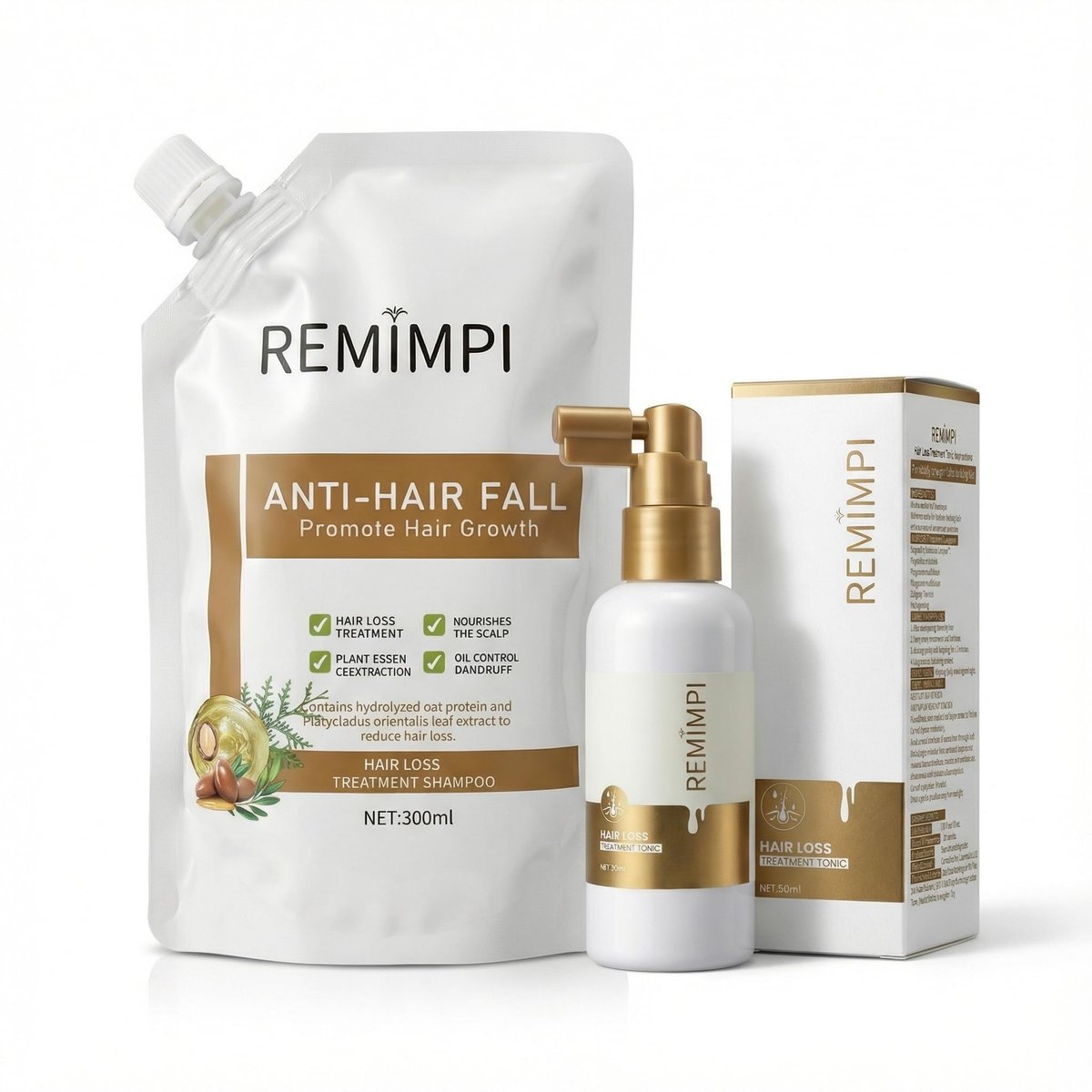 REMIMPI Anti Hair Loss Shampoo & Tonic Set – Reduce Hair Fall, Promote Growth, Oil Control & Anti-Dandruff Scalp Care for Men & Women (300ml Shampoo + 50ml Tonic) Avelisse
