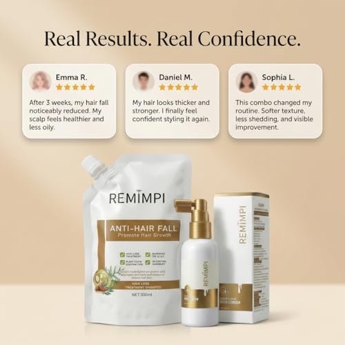 REMIMPI Anti Hair Loss Shampoo & Tonic Set – Reduce Hair Fall, Promote Growth, Oil Control & Anti-Dandruff Scalp Care for Men & Women (300ml Shampoo + 50ml Tonic) Avelisse