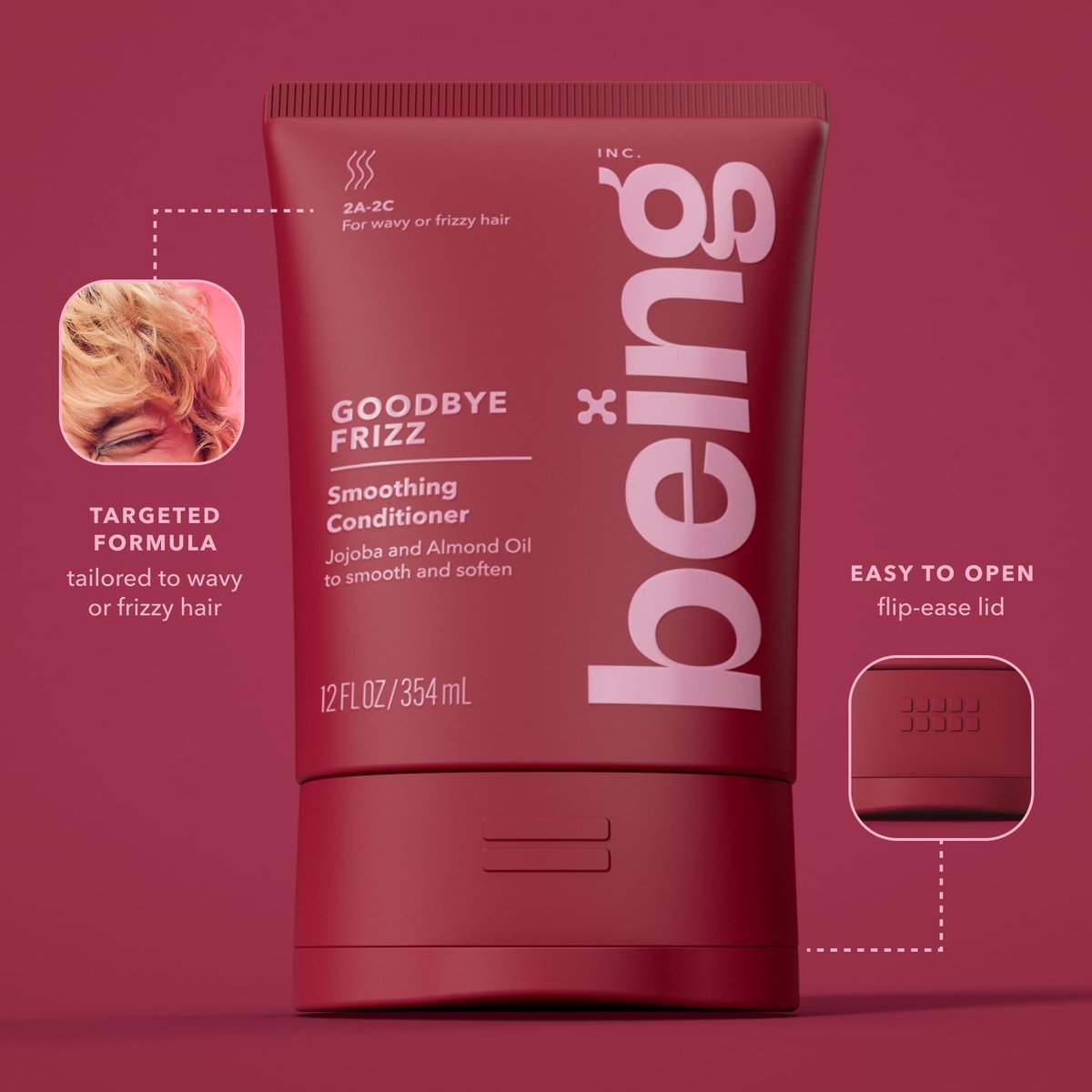 BEING GOODBYE FRIZZ Smoothing Shampoo and Conditioner Set with Jojoba and Almond Oil, 354 mL Each, Red Avelisse