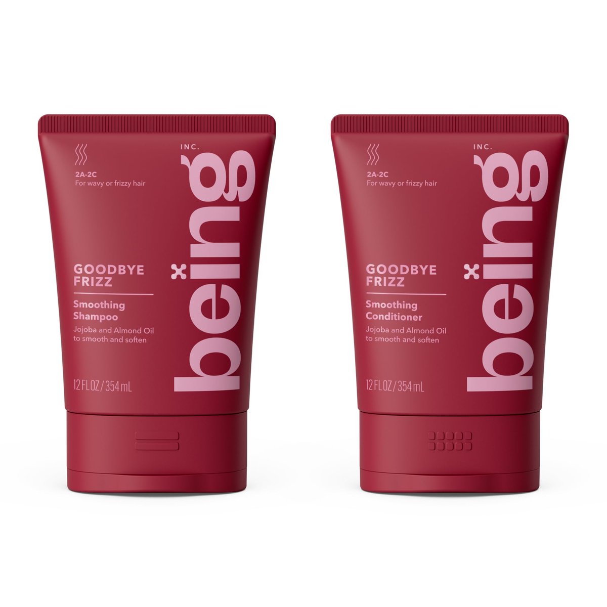 BEING GOODBYE FRIZZ Smoothing Shampoo and Conditioner Set with Jojoba and Almond Oil, 354 mL Each, Red Avelisse