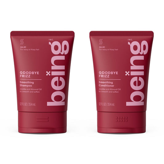 BEING GOODBYE FRIZZ Smoothing Shampoo and Conditioner Set with Jojoba and Almond Oil, 354 mL Each, Red Avelisse
