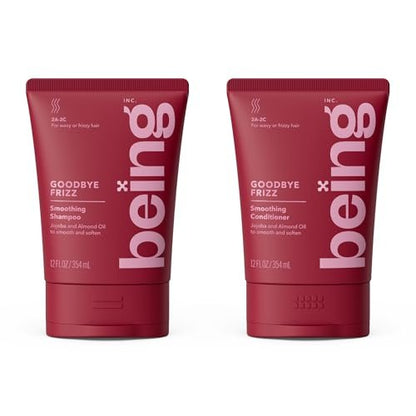 BEING GOODBYE FRIZZ Smoothing Shampoo and Conditioner Set with Jojoba and Almond Oil, 354 mL Each, Red Avelisse