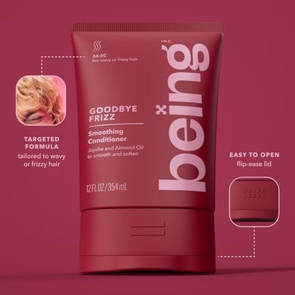 BEING GOODBYE FRIZZ Smoothing Shampoo and Conditioner Set with Jojoba and Almond Oil, 354 mL Each, Red Avelisse