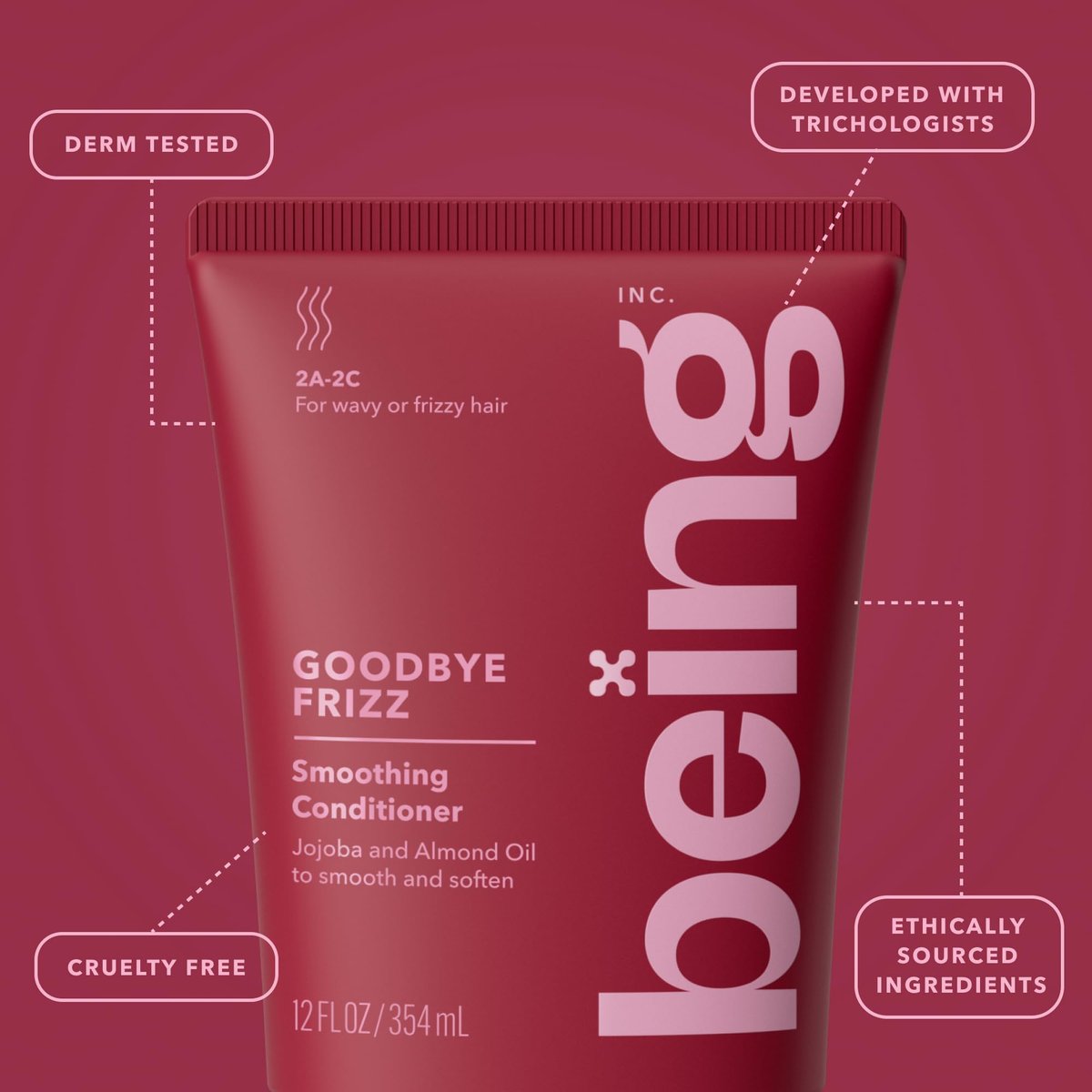 BEING GOODBYE FRIZZ Smoothing Shampoo and Conditioner Set with Jojoba and Almond Oil, 354 mL Each, Red Avelisse