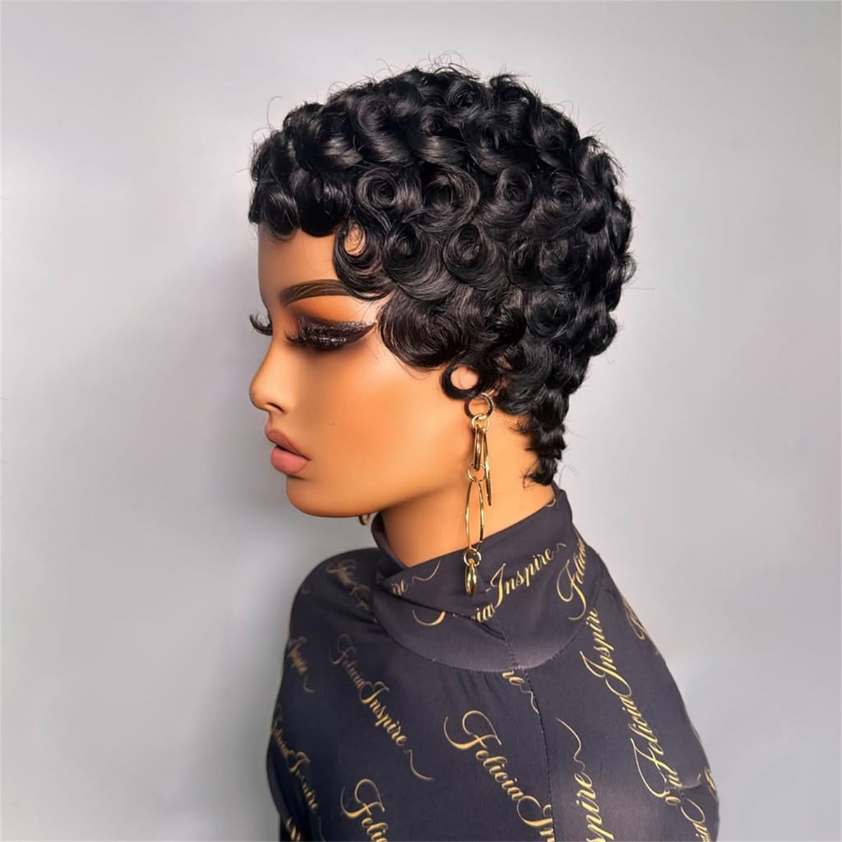 FREEKWEEN Short Curly Pixie Cut Wig for Black Women – 1B Color Finger Wave Style with Pin Curls, Glueless Brazilian Virgin Human Hair Wig for Daily Use Avelisse