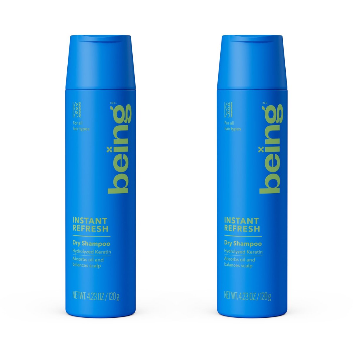 BEING Instant Refresh Dry Shampoo with Keratin - 4.23 oz (Pack of 2) - Oil Absorbing, No Benzene, for All Hair Types - görsel 1