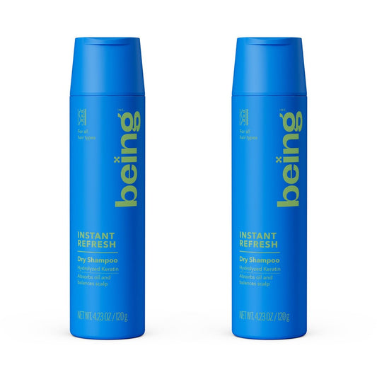 BEING Instant Refresh Dry Shampoo with Keratin - 4.23 oz (Pack of 2) - Oil Absorbing, No Benzene, for All Hair Types