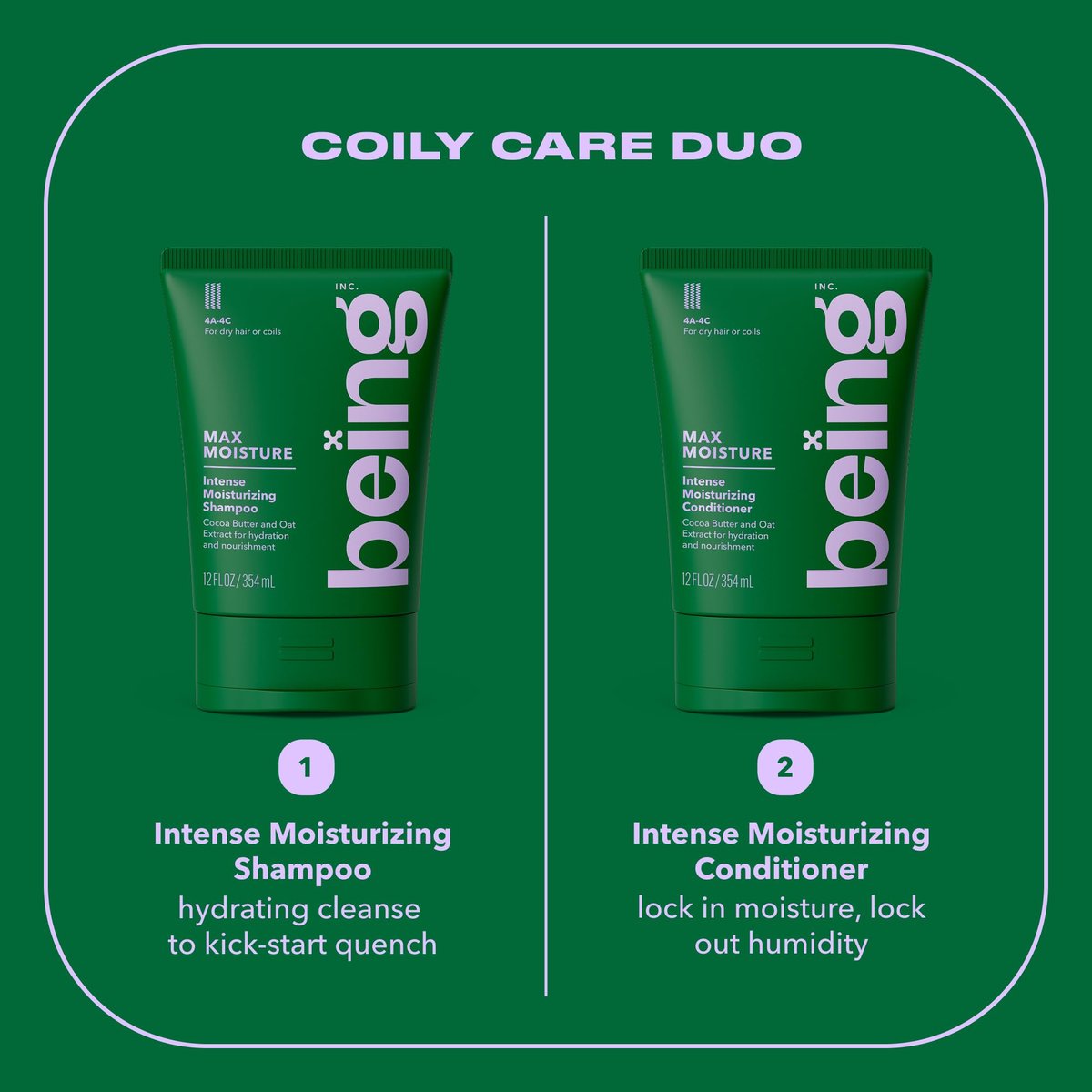 BEING MAX MOISTURE Intense Moisturizing Shampoo and Conditioner Set with Cocoa Butter and Oat Extract, 354mL (24 Fl Oz, Pack of 1) Avelisse
