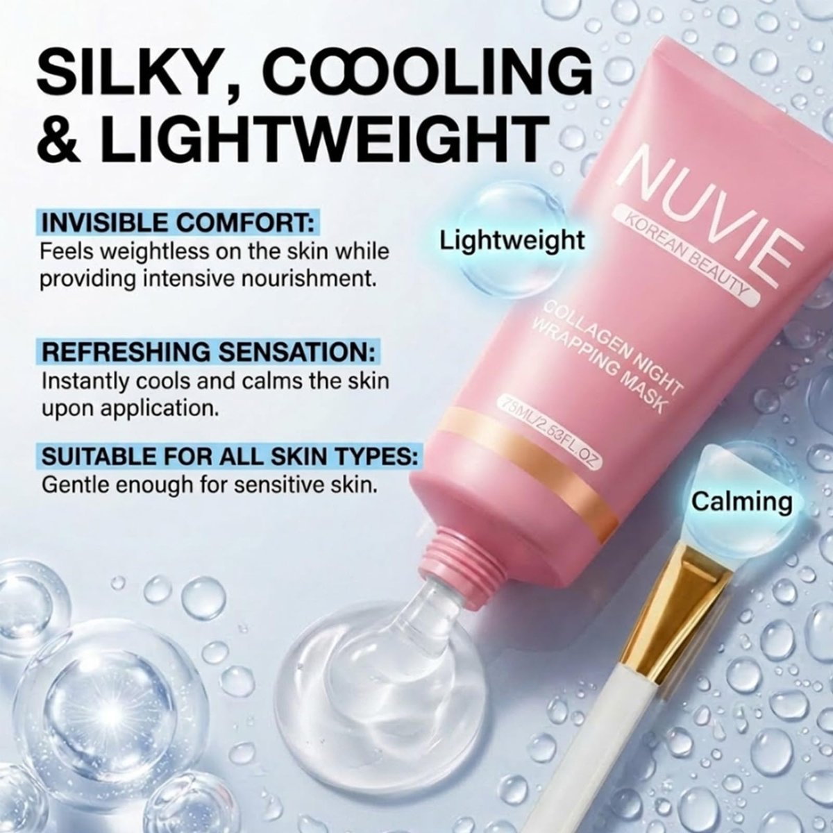 NO BALD Nuvie Collagen Mask - YURI Collagen Night Wrapping Mask, Easy Peel Off Facial Mask for Hydrating Skin Care, Ideal Gift for Women and Teen Girls, 2.54 fl oz (1 Pack) Avelisse