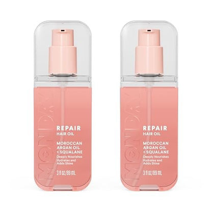 MONDAY HAIRCARE REPAIR Hair Oil with Moroccan Argan Oil & Squalane – 3 oz, Deeply Nourishes, Hydrates, and Adds Shine (Pack of 2)