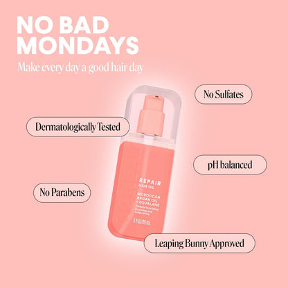 MONDAY HAIRCARE REPAIR Hair Oil with Moroccan Argan Oil & Squalane – 3 oz, Deeply Nourishes, Hydrates, and Adds Shine (Pack of 2)