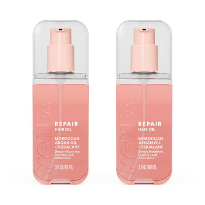 MONDAY HAIRCARE REPAIR Hair Oil with Moroccan Argan Oil & Squalane – 3 oz, Deeply Nourishes, Hydrates, and Adds Shine (Pack of 2)