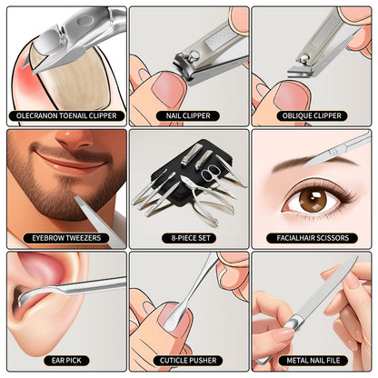 ESSBES Precision Nail Grooming Manicure Set - Stainless Steel Nail Clipper Kit with PU Leather Case