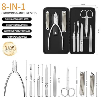 ESSBES Precision Nail Grooming Manicure Set - Stainless Steel Nail Clipper Kit with PU Leather Case