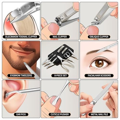 ESSBES Precision Nail Grooming Manicure Set - Stainless Steel Nail Clipper Kit with PU Leather Case
