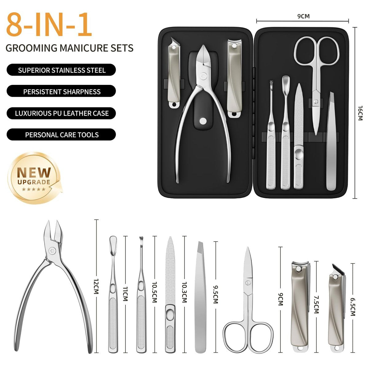 ESSBES Precision Nail Grooming Manicure Set - Stainless Steel Nail Clipper Kit with PU Leather Case - görsel 3