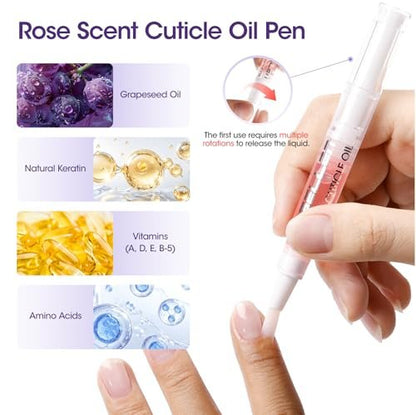 Gellen Ceramic Cuticle Oil Pusher Pen, 2-in-1 Cuticle Remover & Nourishing Oil Pen for Hangnails & Dry Damaged Nails, 2 Pack Cuticle Care Set for Home and Salon Use