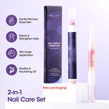 Gellen Ceramic Cuticle Oil Pusher Pen, 2-in-1 Cuticle Remover & Nourishing Oil Pen for Hangnails & Dry Damaged Nails, 2 Pack Cuticle Care Set for Home and Salon Use