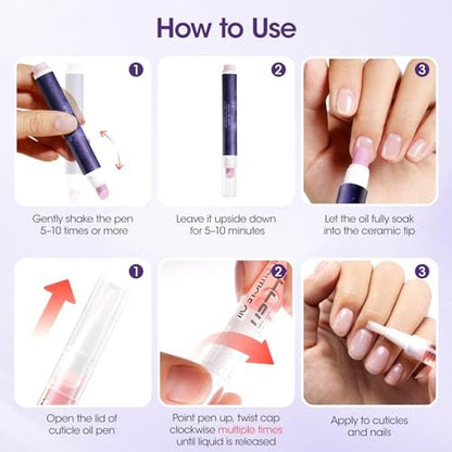 Gellen Ceramic Cuticle Oil Pusher Pen, 2-in-1 Cuticle Remover & Nourishing Oil Pen for Hangnails & Dry Damaged Nails, 2 Pack Cuticle Care Set for Home and Salon Use