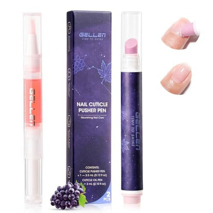Gellen Ceramic Cuticle Oil Pusher Pen, 2-in-1 Cuticle Remover & Nourishing Oil Pen for Hangnails & Dry Damaged Nails, 2 Pack Cuticle Care Set for Home and Salon Use