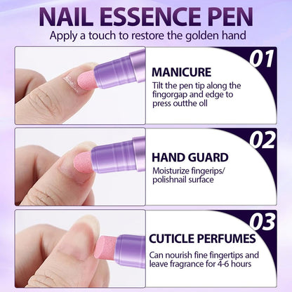 3-Piece Cuticle Oil Pusher Pen Set – 2-in-1 Ceramic Cuticle Pusher & Oil Pen for Manicure & Pedicure, Nail Care for Hangnails, Dry & Damaged Nails