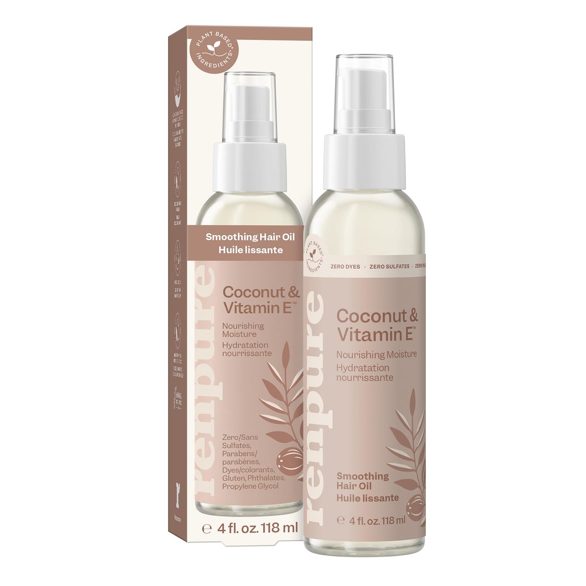 Renpure Coconut & Vitamin E Nourishing Moisture Hair Oil – Smooths Frizz, Adds Shine & Softness – Lightweight, Silicone-Free, Plant-Based Formula – For Dry, Brittleness & Flyaways – 4 Fl Oz Avelisse