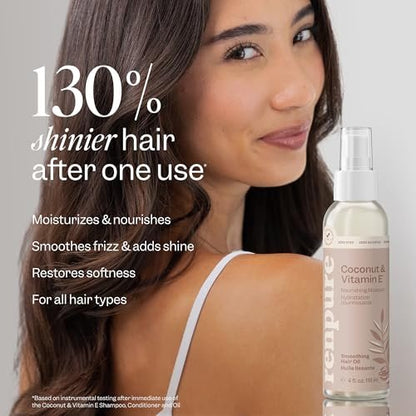 Renpure Coconut & Vitamin E Nourishing Moisture Hair Oil – Smooths Frizz, Adds Shine & Softness – Lightweight, Silicone-Free, Plant-Based Formula – For Dry, Brittleness & Flyaways – 4 Fl Oz Avelisse
