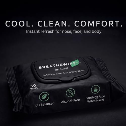 Breathewipe by Lunél Arctic Menthol Cooling Wipes – Witch Hazel & Eucalyptus Total Revitalize | Stuffy Moments & Post-Gym Refresh | XL Nose, Face & Body Wipes for Adults | Flushable (3 Packs, 90 Total) Avelisse