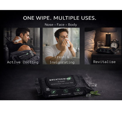 Breathewipe by Lunél Arctic Menthol Cooling Wipes – Witch Hazel & Eucalyptus Total Revitalize | Stuffy Moments & Post-Gym Refresh | XL Nose, Face & Body Wipes for Adults | Flushable (3 Packs, 90 Total) Avelisse