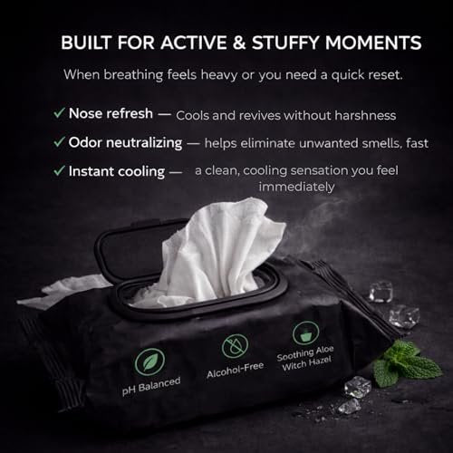 Breathewipe by Lunél Arctic Menthol Cooling Wipes – Witch Hazel & Eucalyptus Total Revitalize | Stuffy Moments & Post-Gym Refresh | XL Nose, Face & Body Wipes for Adults | Flushable (3 Packs, 90 Total) Avelisse