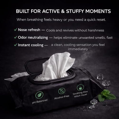 Breathewipe by Lunél Arctic Menthol Cooling Wipes – Witch Hazel & Eucalyptus Total Revitalize | Stuffy Moments & Post-Gym Refresh | XL Nose, Face & Body Wipes for Adults | Flushable (3 Packs, 90 Total) Avelisse