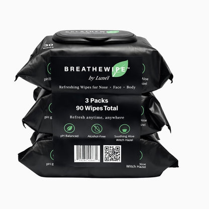 Breathewipe by Lunél Arctic Menthol Cooling Wipes – Witch Hazel & Eucalyptus Total Revitalize | Stuffy Moments & Post-Gym Refresh | XL Nose, Face & Body Wipes for Adults | Flushable (3 Packs, 90 Total) Avelisse