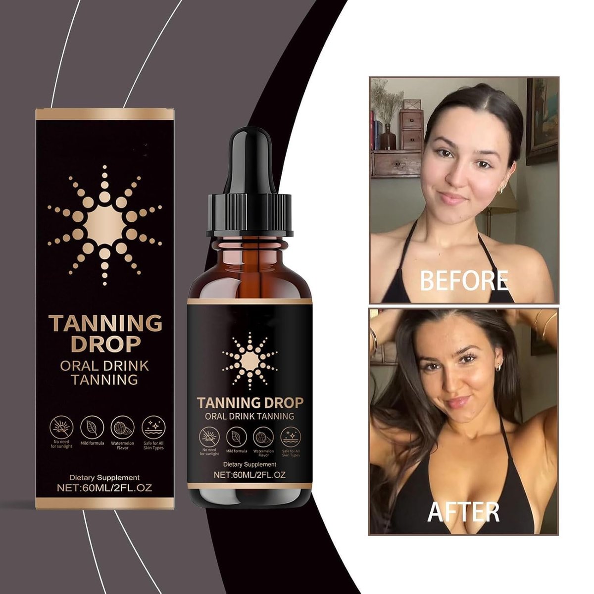DASIUIP Tanning Drops To Drink – 2 Fl Oz Sunless Tanning Drops for Face & Body, Long-Lasting Natural Bronzer for All Skin Types Avelisse