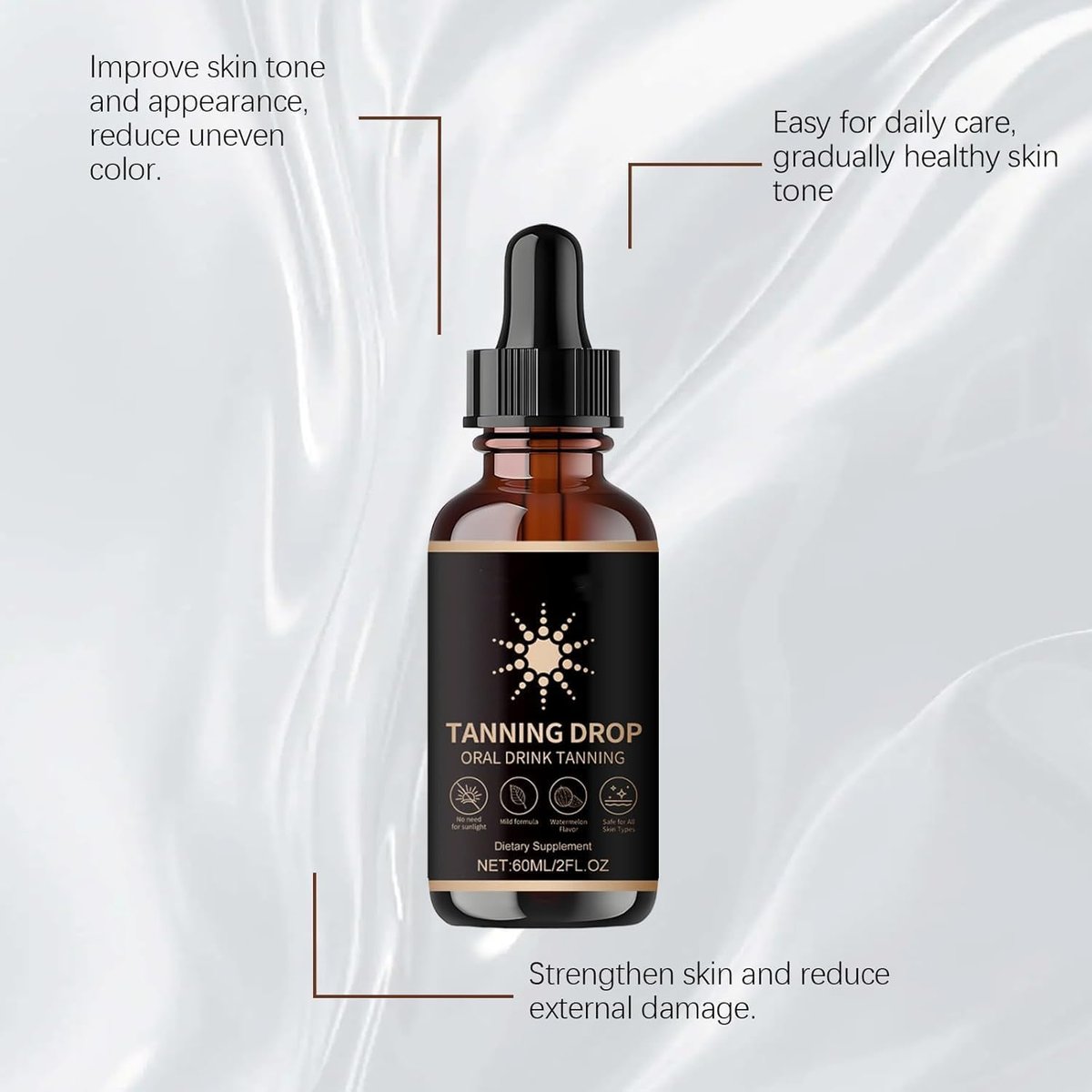 DASIUIP Tanning Drops To Drink – 2 Fl Oz Sunless Tanning Drops for Face & Body, Long-Lasting Natural Bronzer for All Skin Types Avelisse