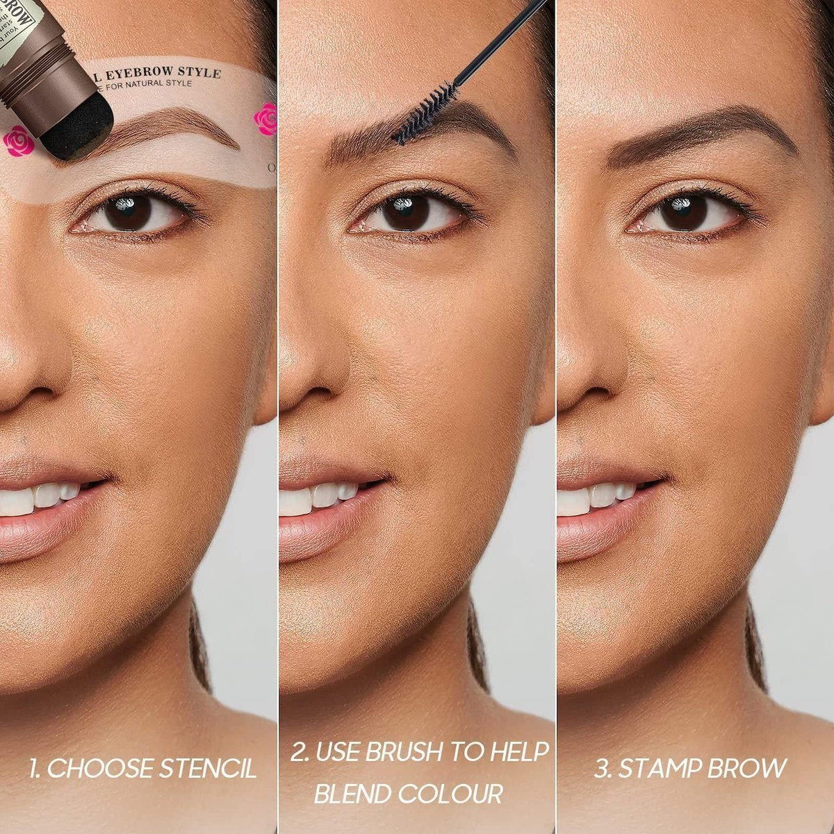 Eyebrow Stamp Stencil Kit - Light Brown Brow Powder Stamp & 24 Stencils for Perfect Shaping, Smudge-Proof Avelisse