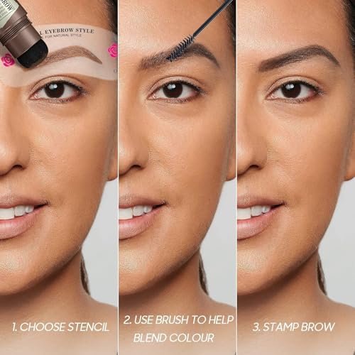 Eyebrow Stamp Stencil Kit - Light Brown Brow Powder Stamp & 24 Stencils for Perfect Shaping, Smudge-Proof Avelisse