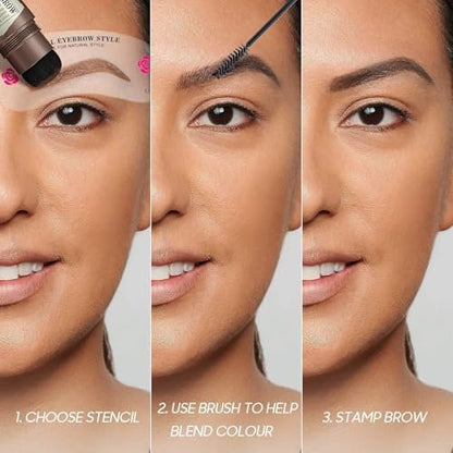 Eyebrow Stamp Stencil Kit - Light Brown Brow Powder Stamp & 24 Stencils for Perfect Shaping, Smudge-Proof Avelisse