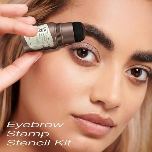 Eyebrow Stamp Stencil Kit - Light Brown Brow Powder Stamp & 24 Stencils for Perfect Shaping, Smudge-Proof Avelisse