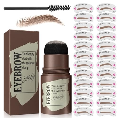 Eyebrow Stamp Stencil Kit - Light Brown Brow Powder Stamp & 24 Stencils for Perfect Shaping, Smudge-Proof Avelisse
